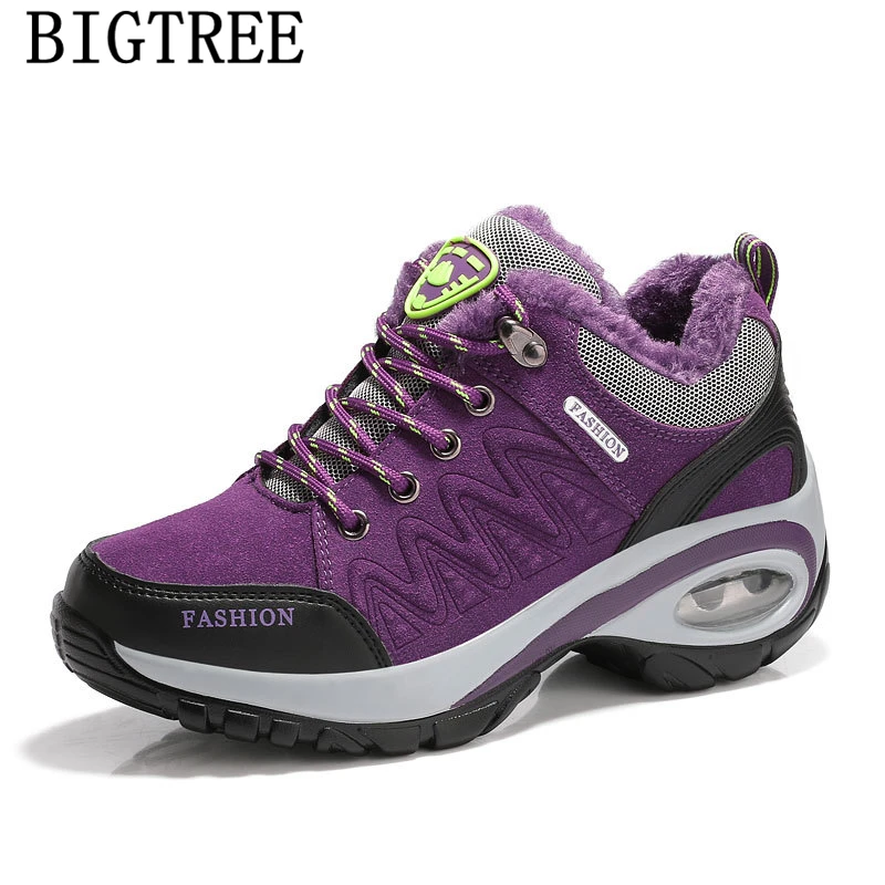 Кроссовки женские зимние с коротким плюшем брендовые Сникерсы для альпинизма