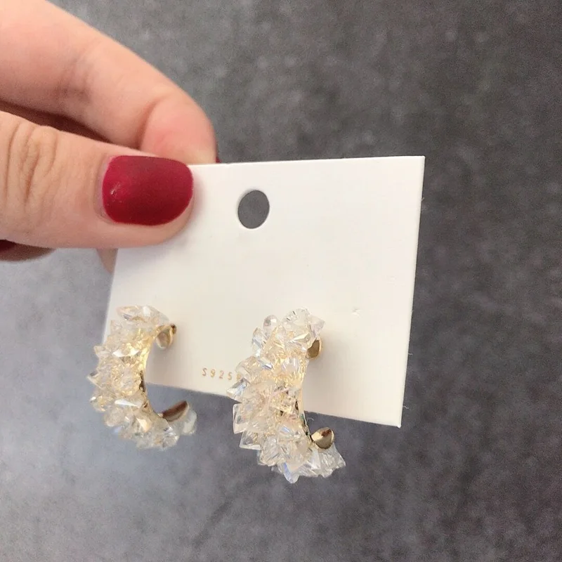 A white crystal MENGJIQIAO, винтажные японские корейские круглые цветные серьги-кольца с кристаллами, модные серьги с искусственным жемчугом, Букле д 'ореиль, ювелирные изделия для девочек - Окраска металла: A white crystal
