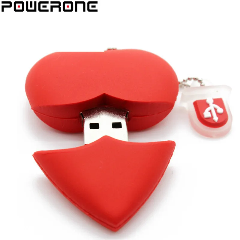 POWERONE Red heart usb флешка пластиковая Флешка 4 ГБ 16 32 64 флеш накопитель pendriver флэш диск