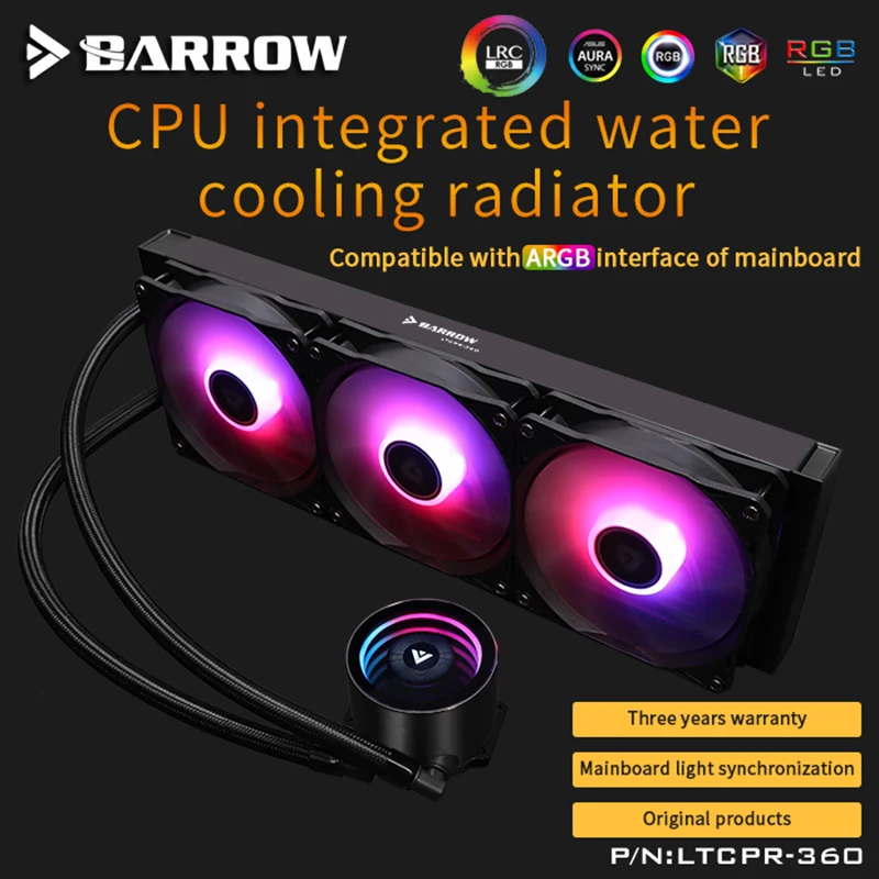Barrow PWM Fans Intel 115x/X99/X299 AMD Water Cooler CPU AIO 240mm/360mm with 120mm Pro RGB Fans cpu radiator Water cooling tool enlarge