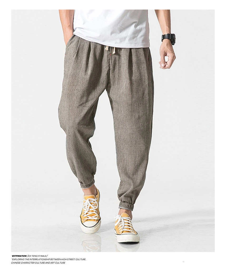 

Брюки-султанки мужские из хлопка и льна, повседневные джоггеры, брюки-багги в китайском стиле, одежда в стиле Харадзюку, лето 2020