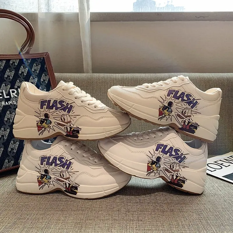 

2021 Spring Autumn Lace Up White Sports Women Round Toe Chunky Sneakers Women's Ladies Trainers Leather Platform Sneakers Women