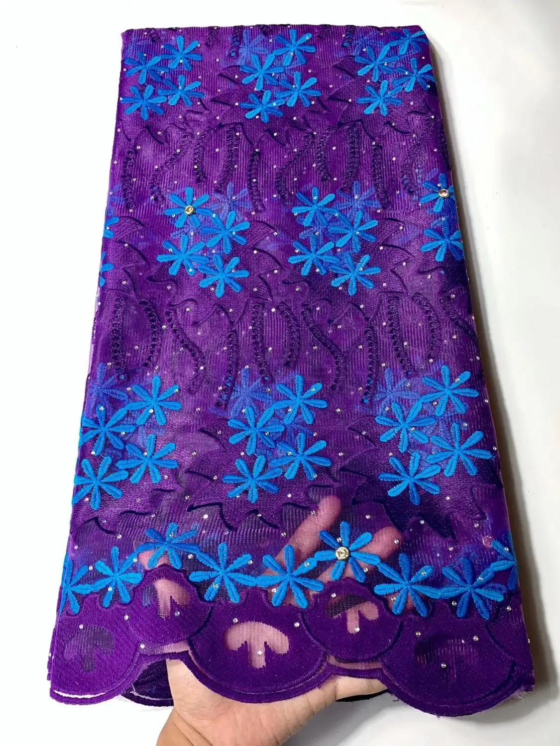 Фиолетовая швейцарская хлопковая кружевная ткань камни Королевский синий