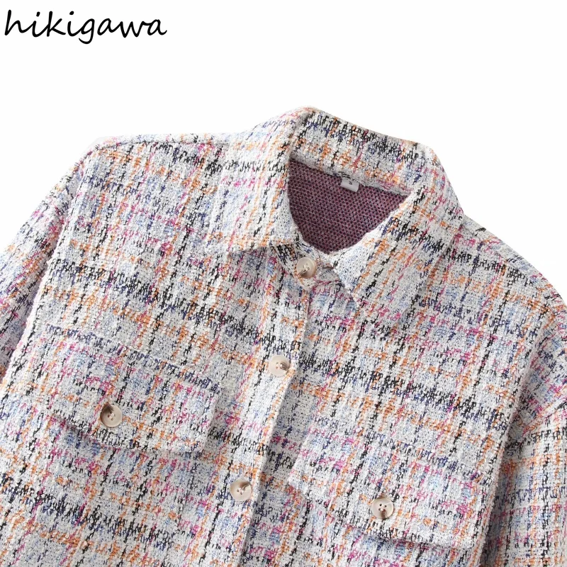 Рубашка-куртка Hikigawa осенняя элегантная женская куртка с отложным воротником и