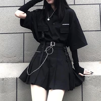 the new fashion suit skirt dark black bf wind loose shirt womens pleated skirt skirt two piece set outfits for women
