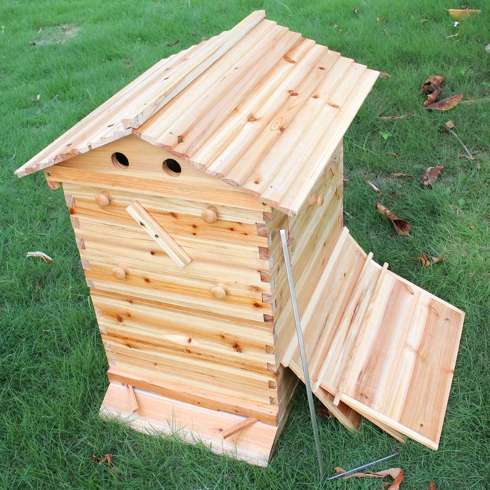 Automatic Wooden Bee Box Bee House with 7pcs Frames Honey Collection Beekeeping Equipment Beekeeper Tool High Quality