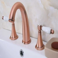 antique red copper brass deck mounted dual handles widespread bathroom 3 holes basin faucet mixer water taps mrg069