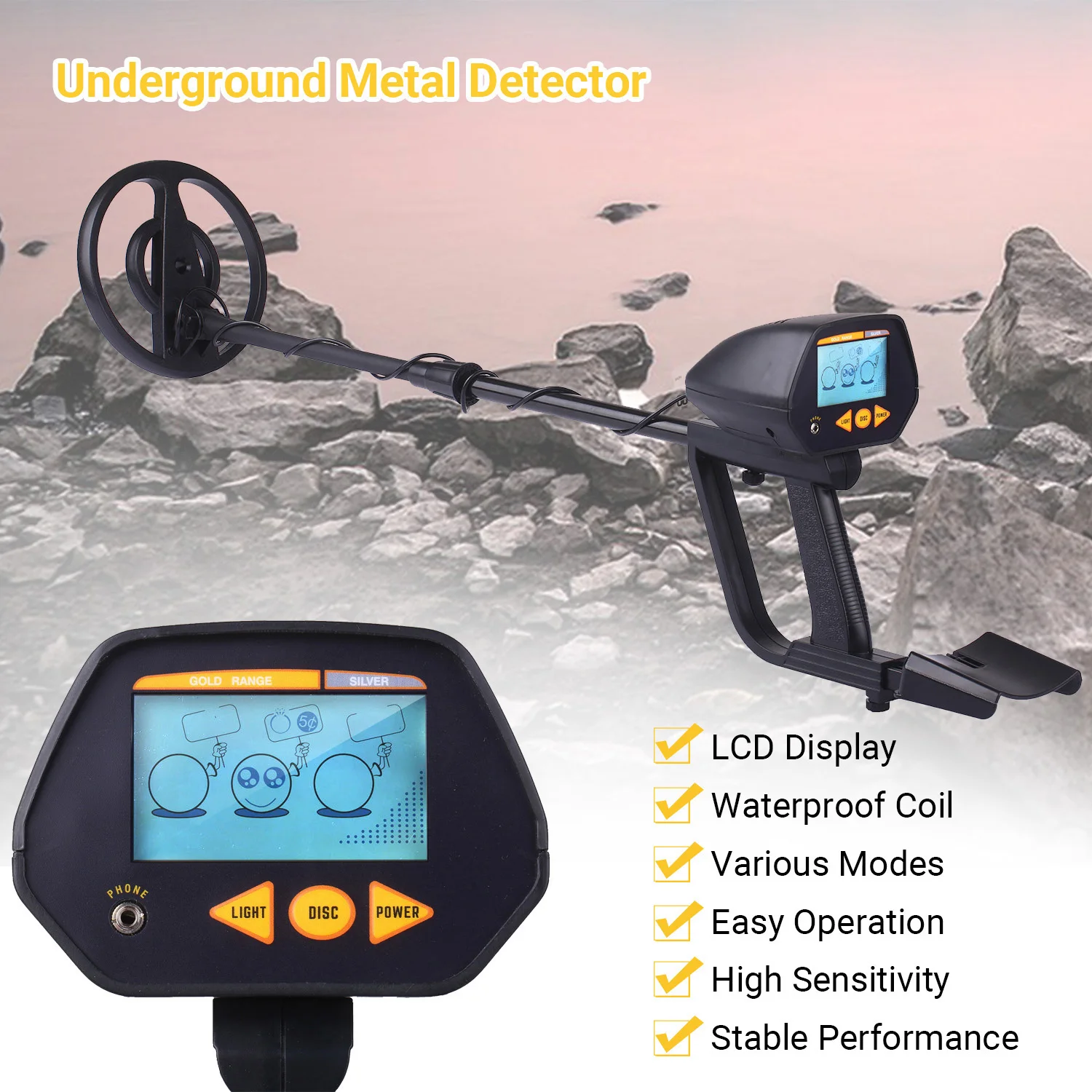 

LCD Underground Metal Detector Metal Gold Digger Treasure Seeker Finder Small Metal Finder with DISC & ALL METAL Dual Modes
