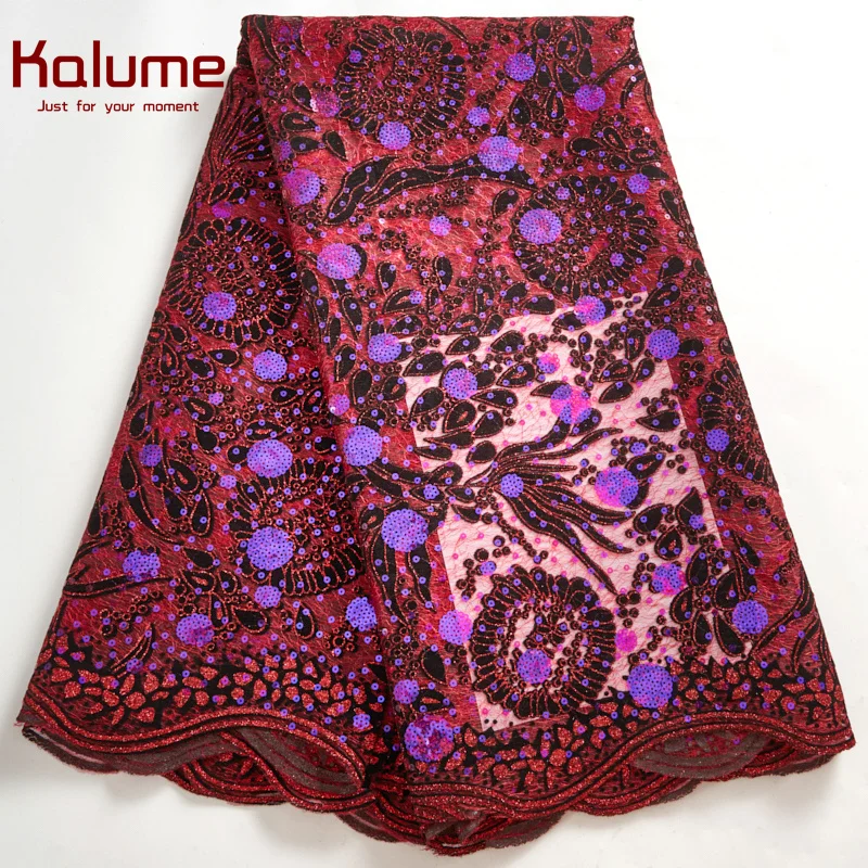 

Kalume African Velvet Lace Fabric Sew Cloth Sequins Nigerian French Tulle Lace Fabric 2022 High Quality For Wedding Dress H2656