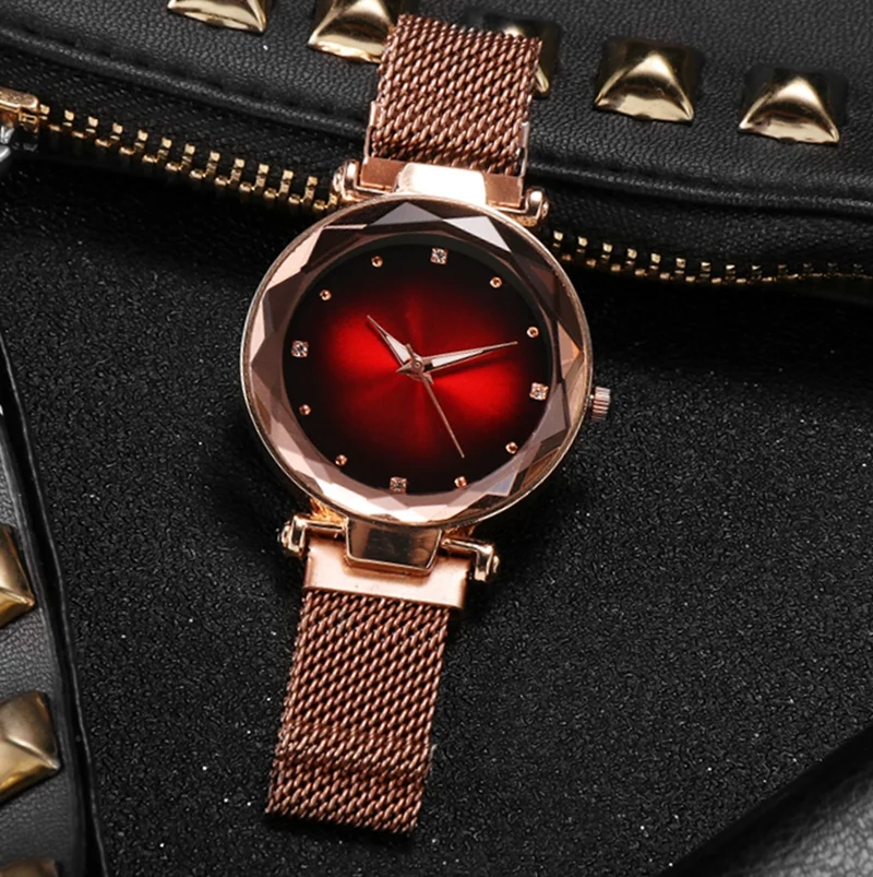 Женские кварцевые наручные часы со стразами браслет с магнитной застежкой и