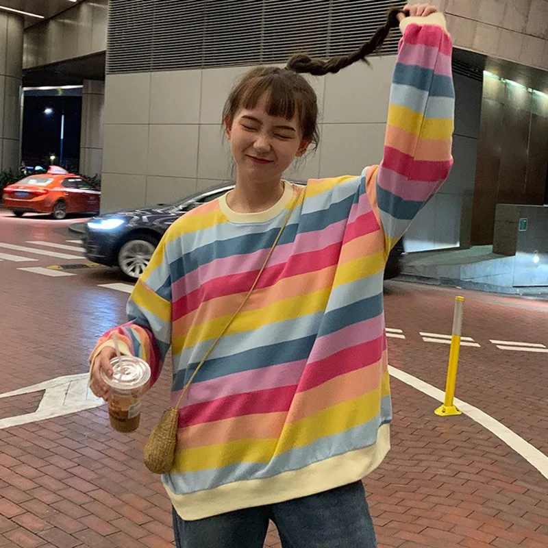 Женская свободная длинная футболка в полоску большого размера Корейском стиле с