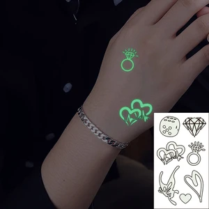 Водостойкая Временная светящаяся наклейка для татуировок, любовь, сердце, Бабочка, АЛМАЗНОЕ КОЛЬЦО, кости, флэш-тату, поддельные татуировки для детей, женщин и мужчин