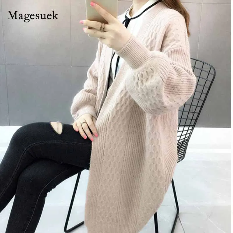 2020 свободный свитер с V-образным вырезом и рукавами-фонариками осенний кардиганы