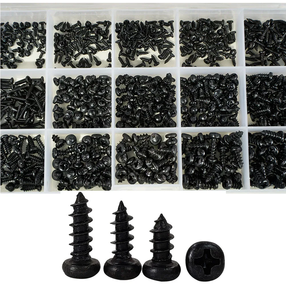 

Phillips Black Pan Head Self Tapping Laptop Screw Round Thread Metric Electronic Small Wood Bolt Assortment Kit M1-M4