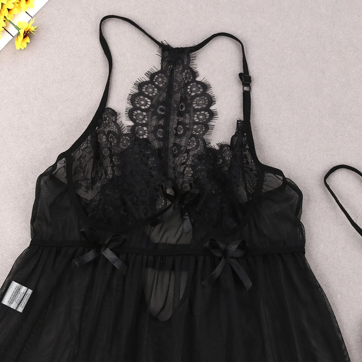 

Women Black Lace Sleepwear Super Sexy Home Dresses Ladies Tops And Panties Two Piece Sexy Lingerie Robe Set Large Size M-3XL