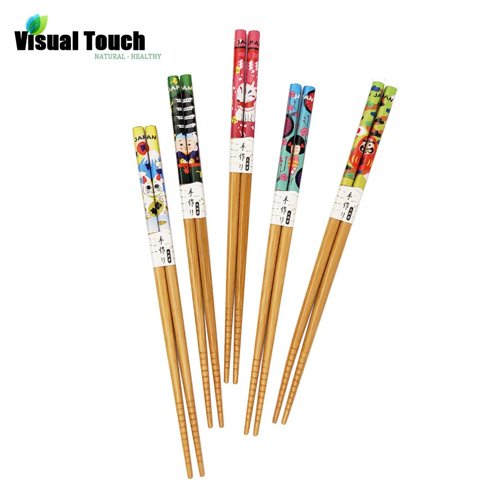 

Visual Touch 5 Pairs Lucky Cat Bamboo Ecological Chopsticks Handmade Wood Wooden Sushi Chopsticks Japanese Style