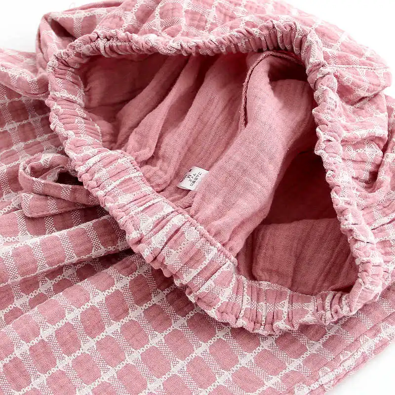 

Spring and Autumn Couples Cotton Gauze Men's Women's Home Pants Plus Size Simple Plaid Casual Four Seasons