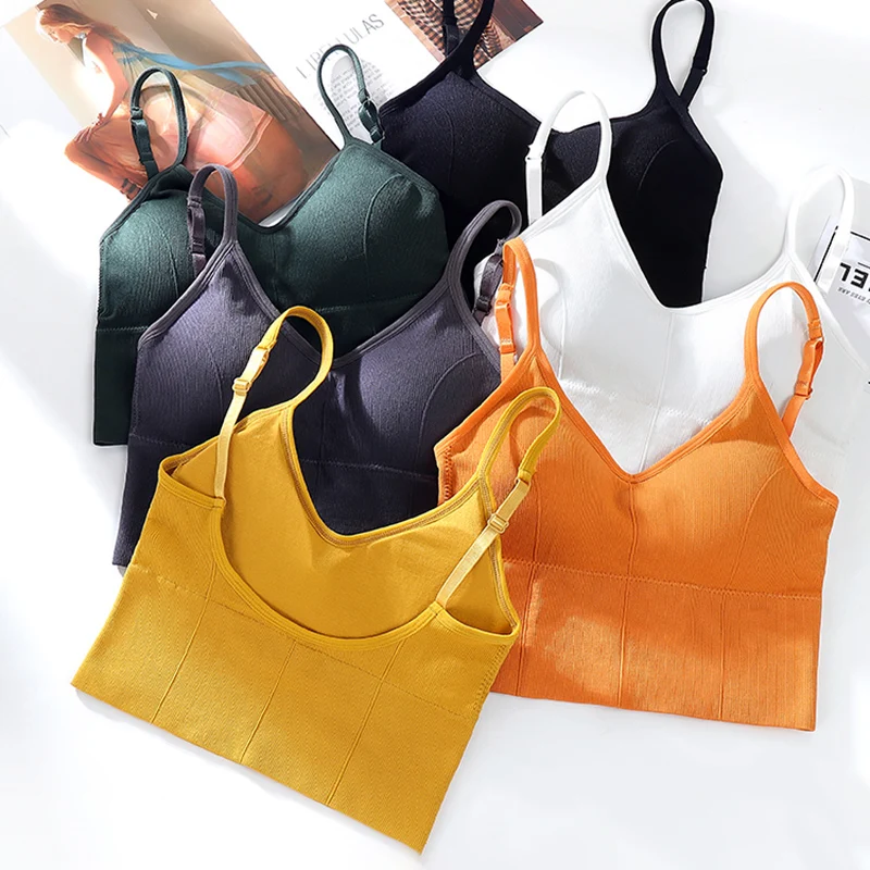 

Seamless Underwear Big U Type Backless Crop Tops Sexy Lingerie Intimates Removable Padded Female Fashion Camisole 6 Colors