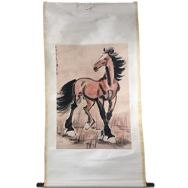 

Китайский Старый свиток Сюй Бэйхун, портрет джунма, рисовая бумага, рисовая живопись среднего зала