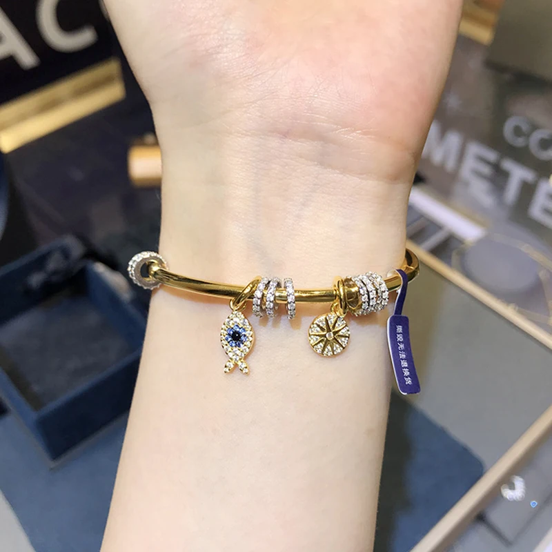 Модный шарм из стерлингового серебра копия 1:1 рыба и раздвижные кольца Открытый