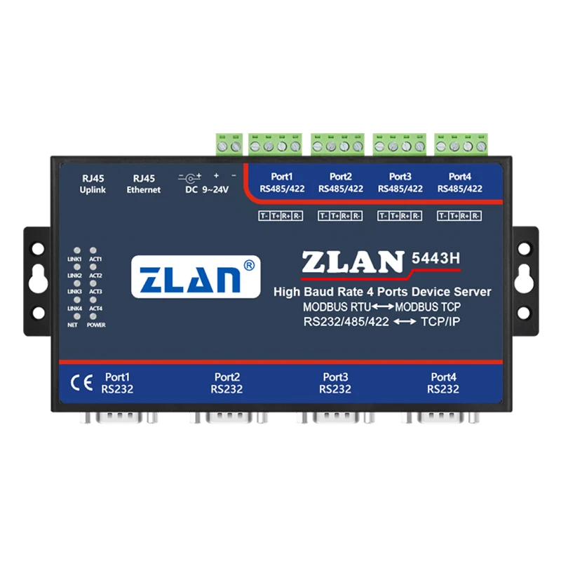 ZLAN5443H 4 последовательный порт RS232 RS485 RS422 к Ethernet TCP IP конвертер серверное устройство