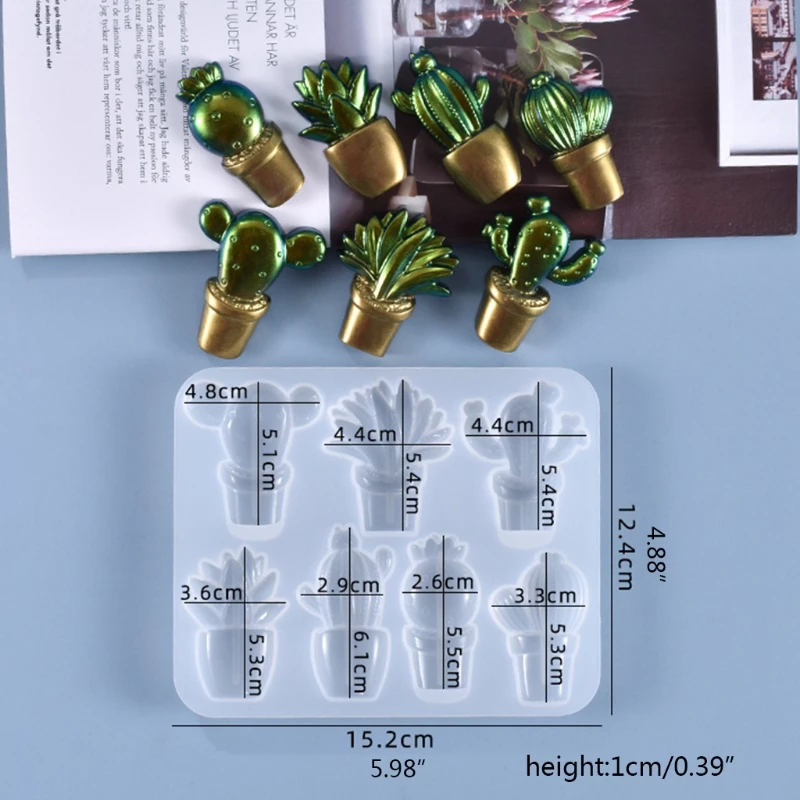 

3D Cactus Keychains Crystal Epoxy Resin Mold Pendant Decorations Silicone Mould 69HB