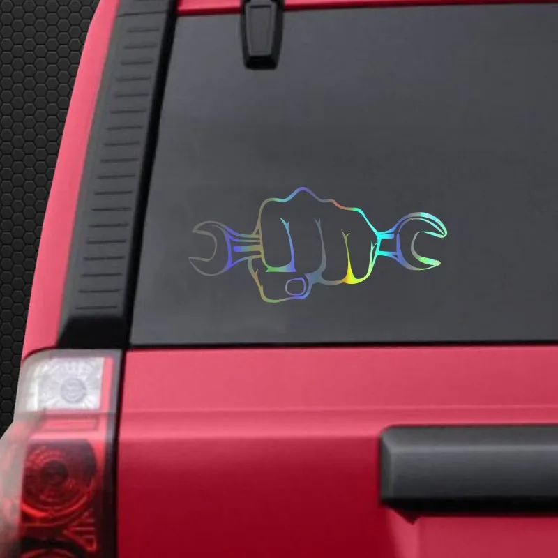 

Interesting Car Sticker Accessories Mechanic Holding A Wrench Cover Scratches Waterproof Decal PVC 18cm X 8cm