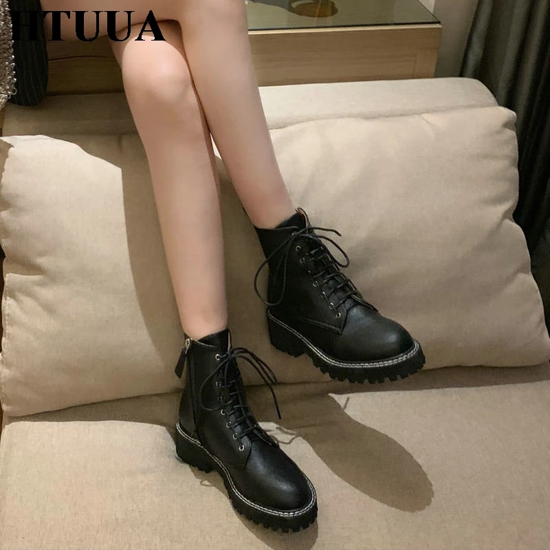 HTUUA/корейские модные ботинки Martens женские повседневные короткие ботильоны на