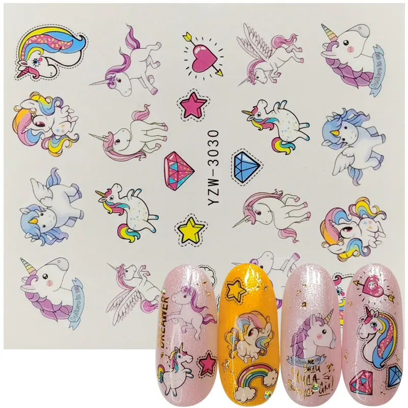 

2023 New Arrival 1 Sheets Comic 3d Water Transfer Nail Sticker Slider Decals For Nails Sticker Art Cartoon Unicorn Designs Decor