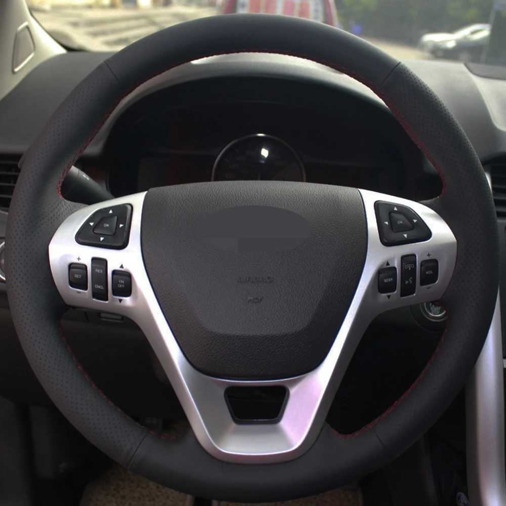 Чехол рулевого колеса автомобиля черная натуральная кожа для Ford Explorer 2011-2019 Taurus