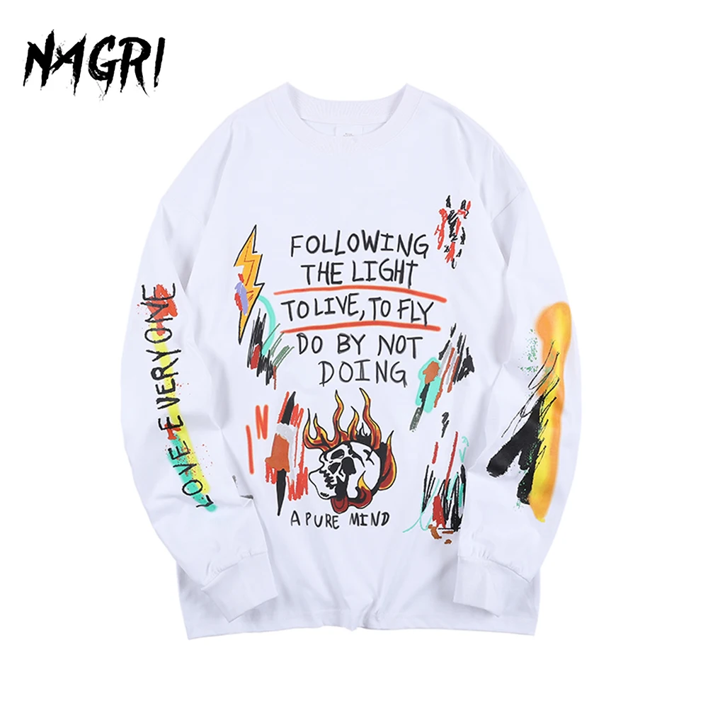 Футболка Kanye мужская с принтом черепа и граффити Топ длинным рукавом графическим