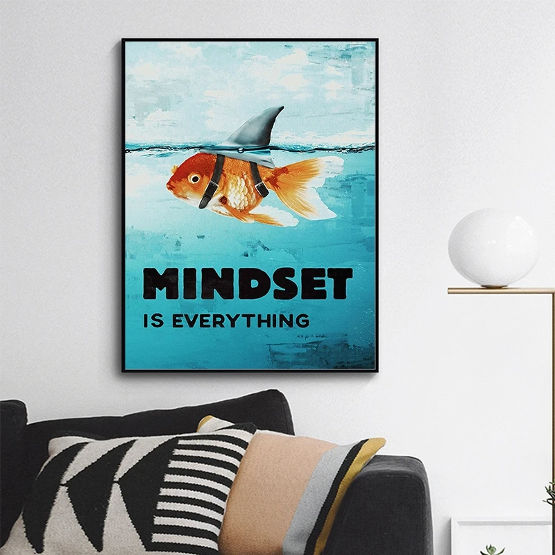 Живопись на холсте Акула рыба животное мотивация Mindset Is All скандинавский