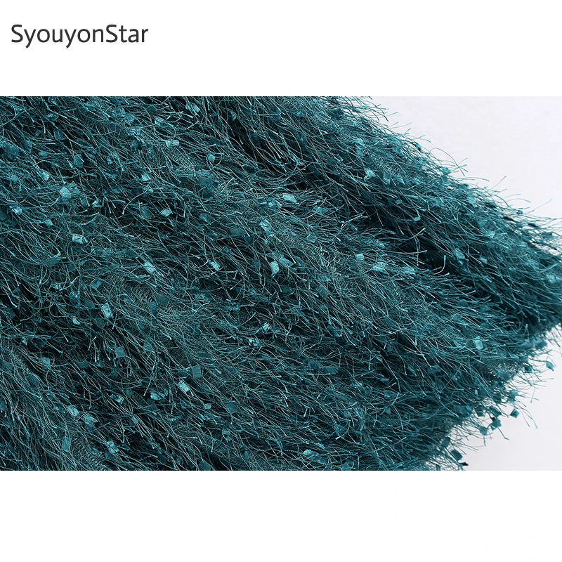 SyouyonStar женский синий комбинезон на завязках без рукавов с меховой кисточкой