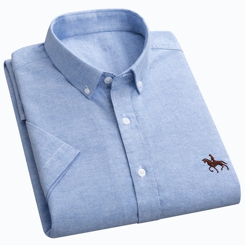 

Рубашка мужская с коротким рукавом, 100% хлопок, Оксфорд, мягкая удобная блуза стандартного кроя, деловая Повседневная сорочка, лето, от S до 6xl