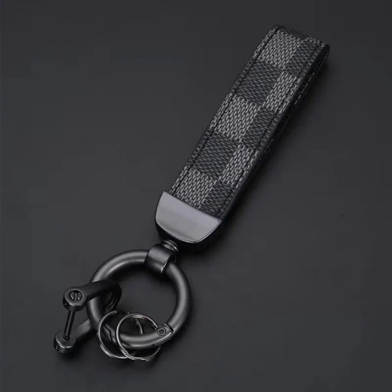 

New Luxury Genuine Leather Lanyard Keychain Men Women Square Pattern Gunmetal Buckle Car Key Ring Holder Jewelry Gift Chaveiro