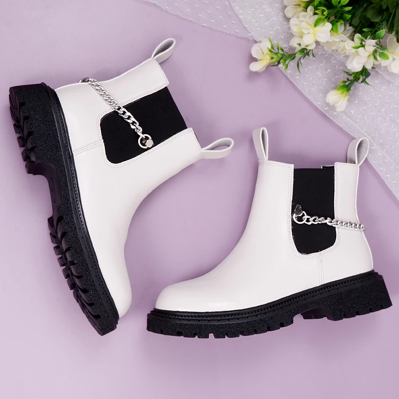 

Platform Boots Arrive Genuine Leather Shoes Women Chelsea Boots 2021 New Autumn Winter Chain Fashion Shoes Women Ankle Boots