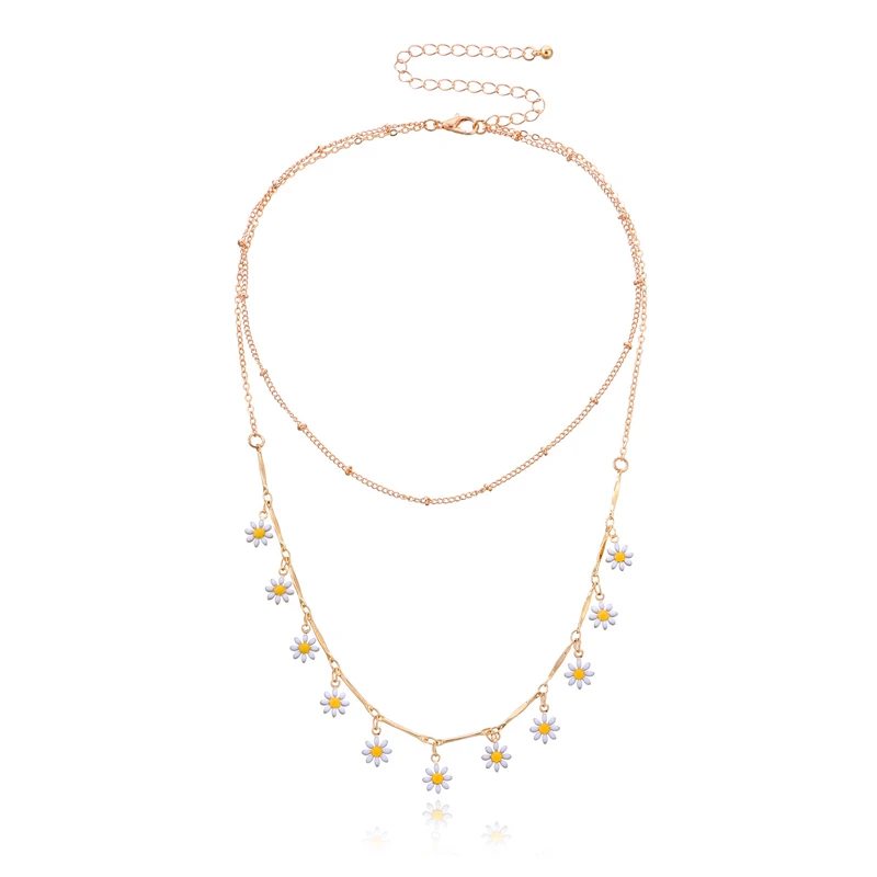 

Elegant Imitation Metal Daisy Choker Necklace For Women Flower Pendant Beads Neck Short Chain Female Summer Boho Jewelry Gifts