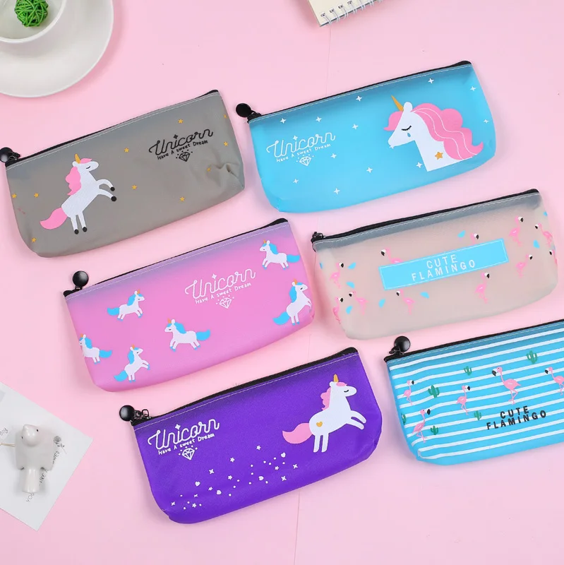 Цветной необычный пенал с единорогом чехол сумка для ручек органайзер милыми