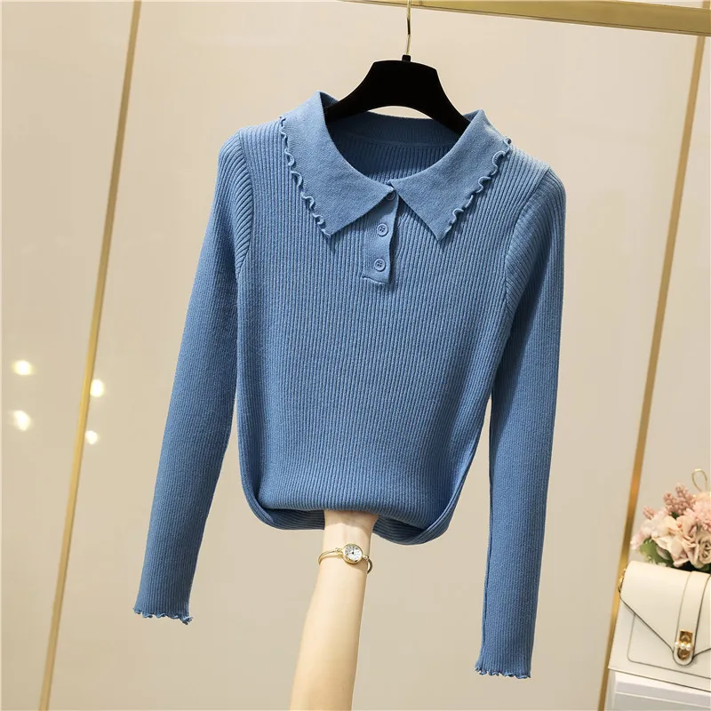 

Autumn / winter 2020 thick sweater women's knitting long sleeve Lapel slim fitting Pullover soft, warm, fashionable and feminine