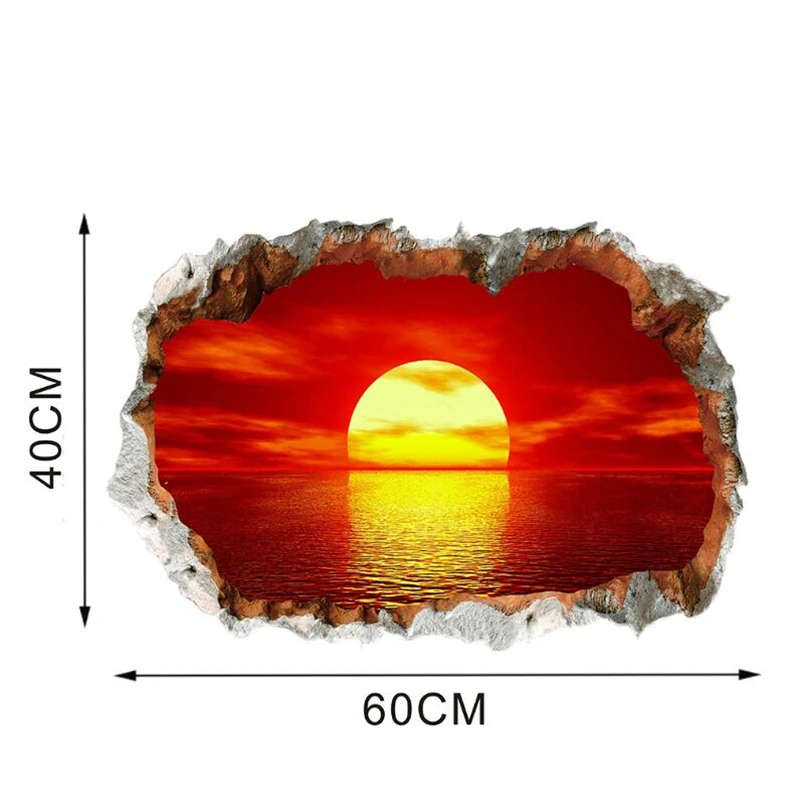 3D vivid sunset landscape painting wall stickers living room bedroom home decoration art mural still life | Дом и сад