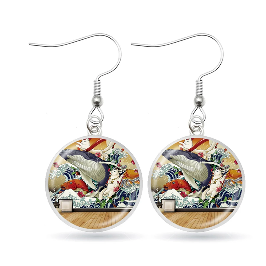 Классические канагава картина серфинг серьги японские Ukiyo e Art Blue Sea Wave висячие 3D