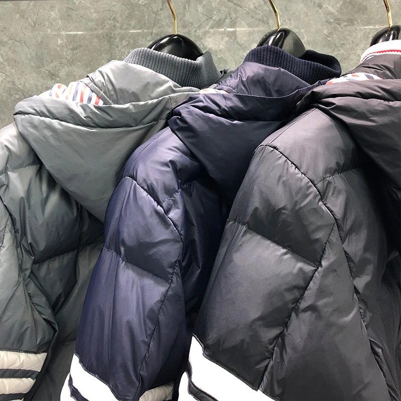 TB THOM Men's Jacket Winter Fashion Brand Down Jacket Down-Filled Matte Nylon 4-bar Stripe Hoodie Coat Wholesale TB Jackets