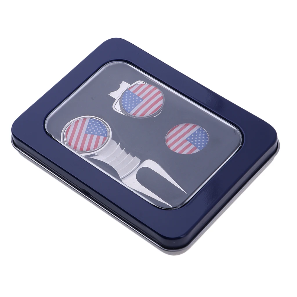 Golf Divot Инструмент Мяч Маркер Шляпа Клип патриотический Гольф Подарочный чехол