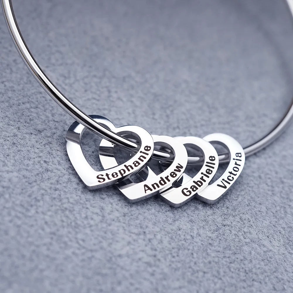 1-8 Names Engraved Customized Heart Bracelet for Women Stainless Steel Letter Bracelets & Bangles Personalized Gift images - 6