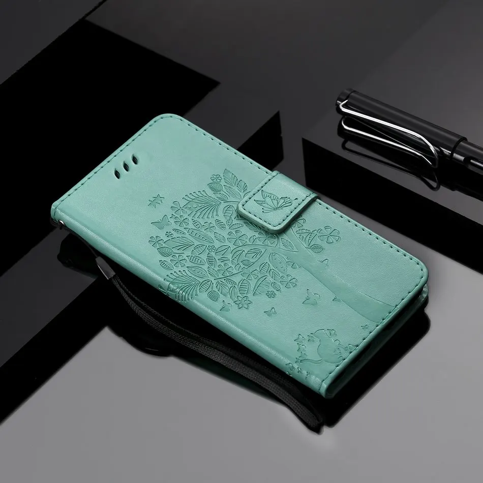Green Чехол для iPhone 11 Pro Max, чехол с изображением кошачьей елки для apple XR X XS 6S 7 8 Plus, милый кожаный чехол 5C 5S SE Touch 5 6, флип-сумки E06F - Цвет: Green