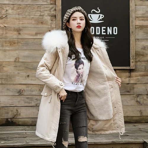 Женская куртка на молнии свободная длинная из кроличьего меха со съемным лисьим