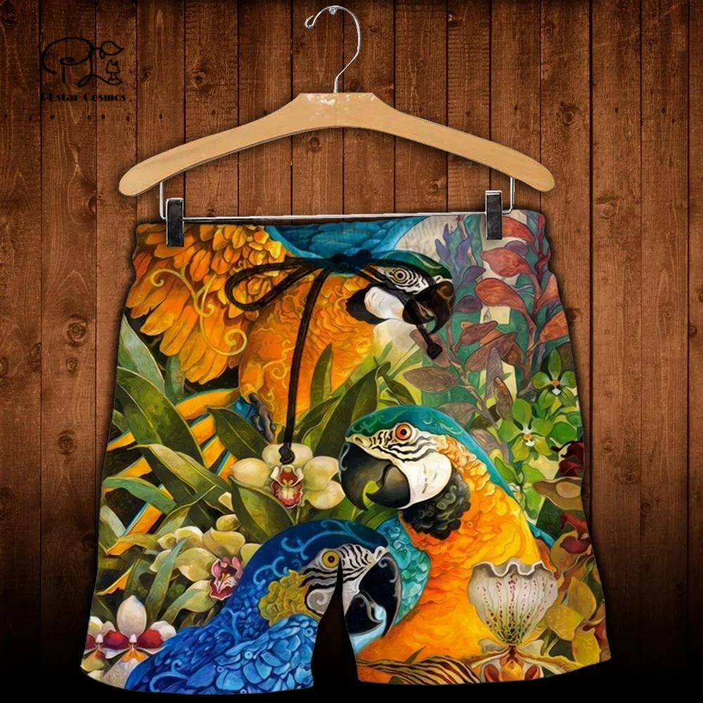 

PLstar Cosmos 3DPrint Newfashion Summer Bird Parrot Art Amazing Pattern Harajuku Beach Shorts Men/Women Funny Sleeveless Style-1