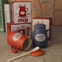 personality retro glazed ceramic mug large capacity mug retro milk creative couple cup office cup with lid spoon