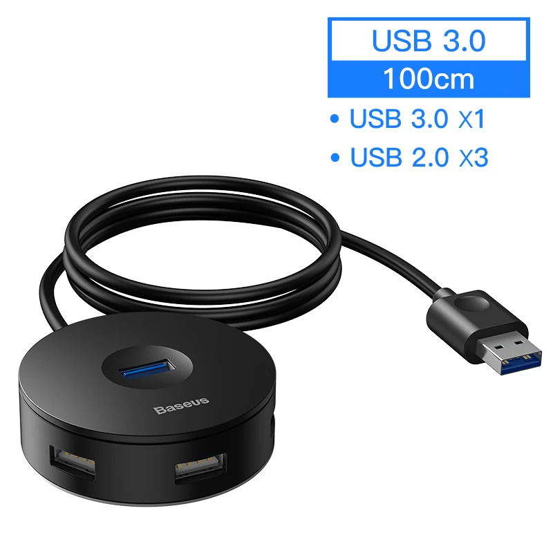 1M Black USB HUB Baseus usb-хаб USB 3,0 USB C концентратор для MacBook Pro поверхностный концентратор USB Type C USB 2,0 адаптер с Micro USB для компьютера USB разветвитель - Цвет: 1M Black USB HUB