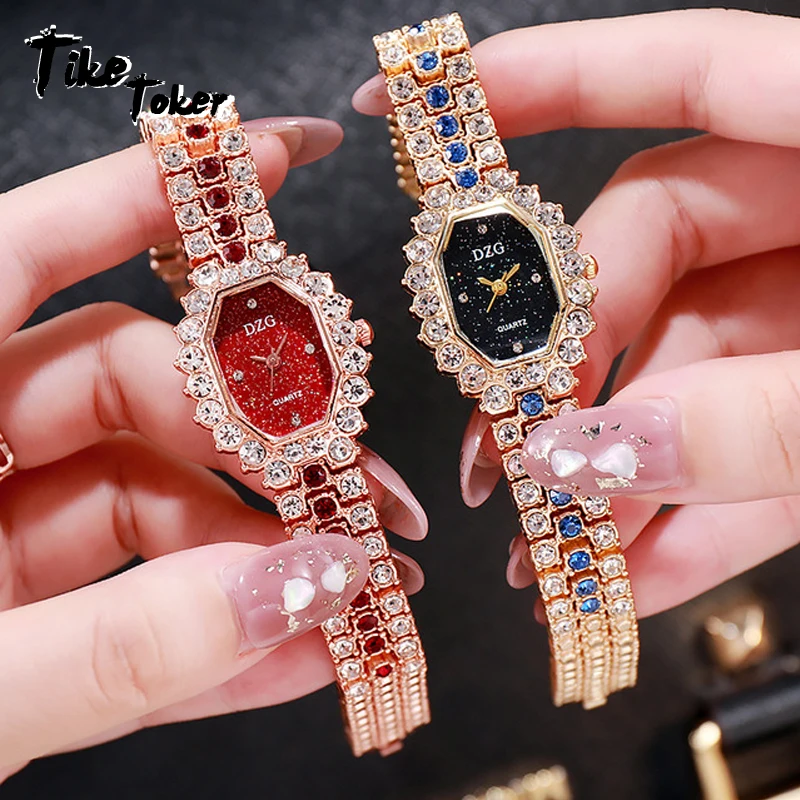 

Tike Toker New Ladies watch bracelet square watch full diamond ladies watch fashion casual starry sky watch